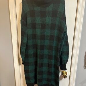 Maurices Green and Black Plaid Turtleneck Sweater Dress, size large